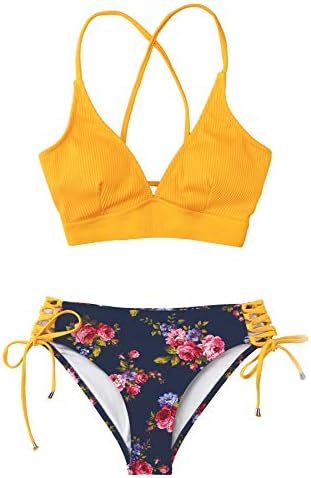 CUPSHE Žena je Bikini Kupaći kostim Cvetne Otisak ustajte V Vrat, Dva Komad Kupaći Kostim