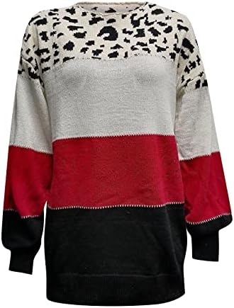 Džempere za Žene Dugi Rukav Košulje Plus Veličine Najviše Crewneck Dukserice Leopard Otisak Mozaik Kablovsku